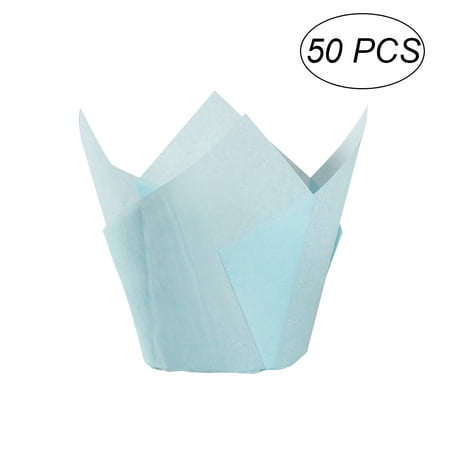 

NICEXMAS 50Pcs Cupcake Wrappers Baking Cups Tulip Shape Liners Muffin Cake Cup Party Favors - Blue