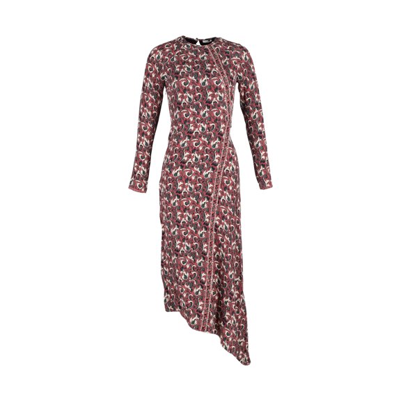 Pre-Owned Vilshenko Printed Asymmetric Dress in Burgundy Silk