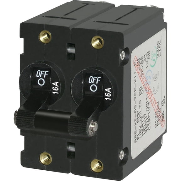Blue Sea Systems A-Series Black Toggle Double Pole 16A Circuit Breaker
