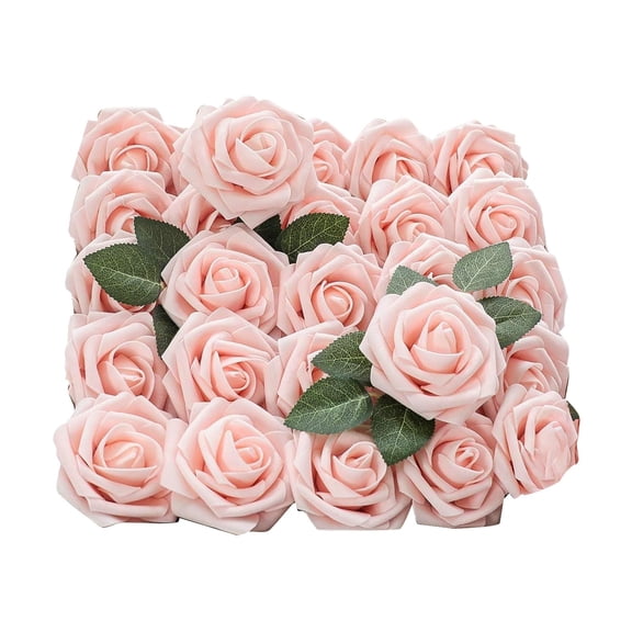 1 Pcs 50 Artificial Roses Flowers, Real Looking Blush Foam Fake Roses with Stems, Boxed Foam Roses Artificial Roses Flowers for Wedding Bridal Bouquets Party Centerpieces DIY Home Decoration