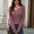 thumbnail image 2 of EDFBUYKRS Womens Loose Blouse Long Sleeve V Neck Button Down T Shirts Tie Front Knot Casual Tops S, 2 of 8