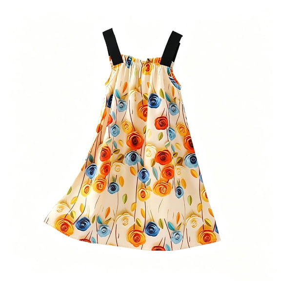MEZZALL Summer Floral Print Sleeveless Girls Dresses Casual Cute Toddler Dress For Daily Wear Soft Sundress