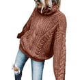 thumbnail image 1 of Frontwalk Womens Turtleneck Sweaters Long Sleeve Pullover Cable Knit Pullover Soft Jumper High Neck Jumper Tops Coffee 2XL, 1 of 2