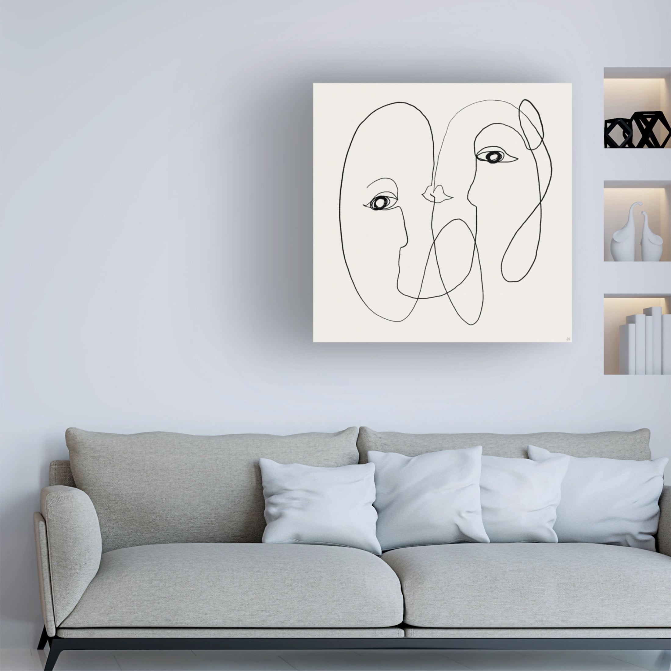 Canvas Wall Art - Line and Brush 'Face Explorations 9' Wall Art for Living Room, Bedroom, or Office Décor by Trademark Fine Art - 18 x 18 Inches