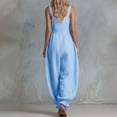 thumbnail image 3 of Pounoo Jumpsuits for Women Linen Blend Jumpsuits Casual Daily Style Lightweight Breathable Sleeveless Button Detail Ruffle Hem Wide Leg Jumpsuits Gift, 3 of 5