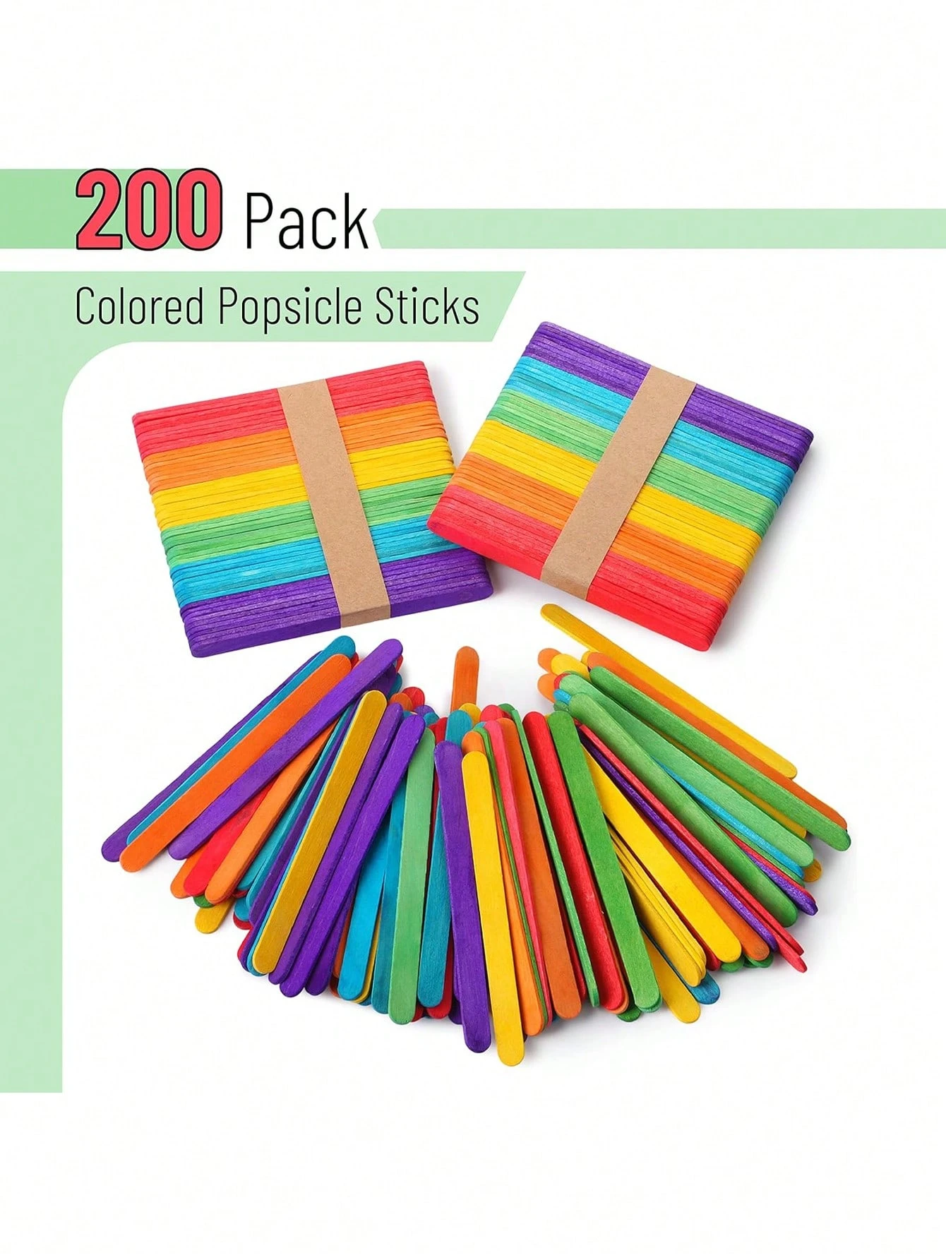 Colored Popsicle Sticks, Wooden Rainbow 4.5 Inch Craft Sticks, Ice Cream Sticks for DIY Handmade Supplies, Colored, 200pcs
