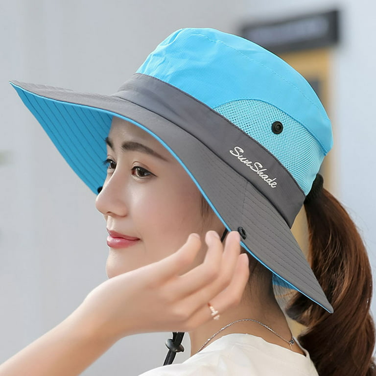 Visland Sun Hat for Men/Women, Wide Brim Bucket Hat Canvas Hat for Fishing Hiking Garden Beach, Size: 56, Blue