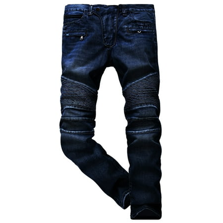 - SKYLINEWEARS Men’s Fashion Slim Ripped Straight Zipper Distressed Biker Jeans