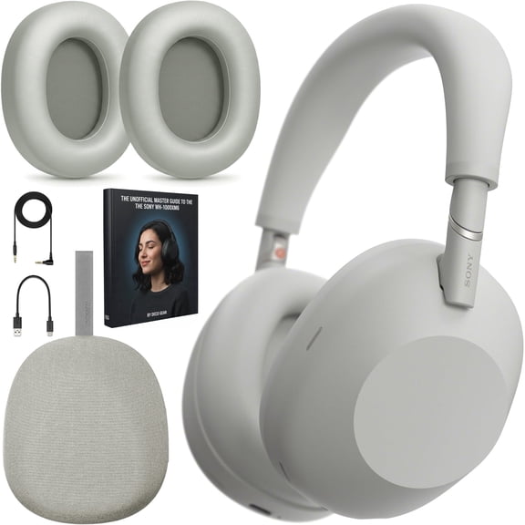 Sony WH1000XM6/S Best Wireless Noise Canceling Headphones, Platinum Silver Bundle with Deco Essentials Headphones Ear Pads Replacement Headset Ear Cushions and Deco Gear Unofficial Master Guide