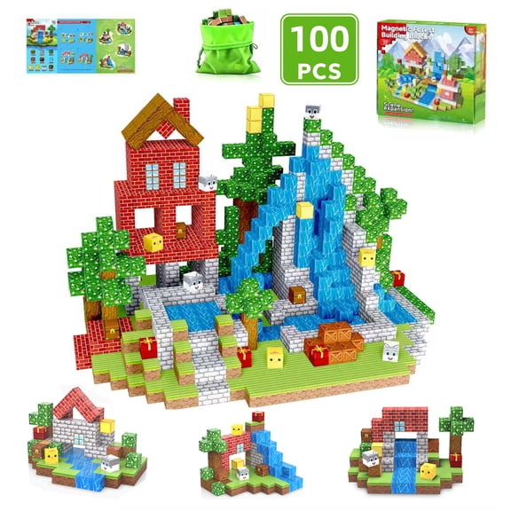WLBES Magnetic Blocks Cube Game - 100PCS Kids Forest Magnetic Building Blocks STEM Montessori Stacking Toy, Gift for Boys and Girls Ages 3 