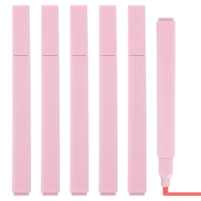 Uxcell Aesthetic Highlighter, 6 Pack Water Based Broad Tip Writing Marker Pens Square Colored Highlighter Studying Supplies for Office Journal DIY Home Daily Use, Coral Pink