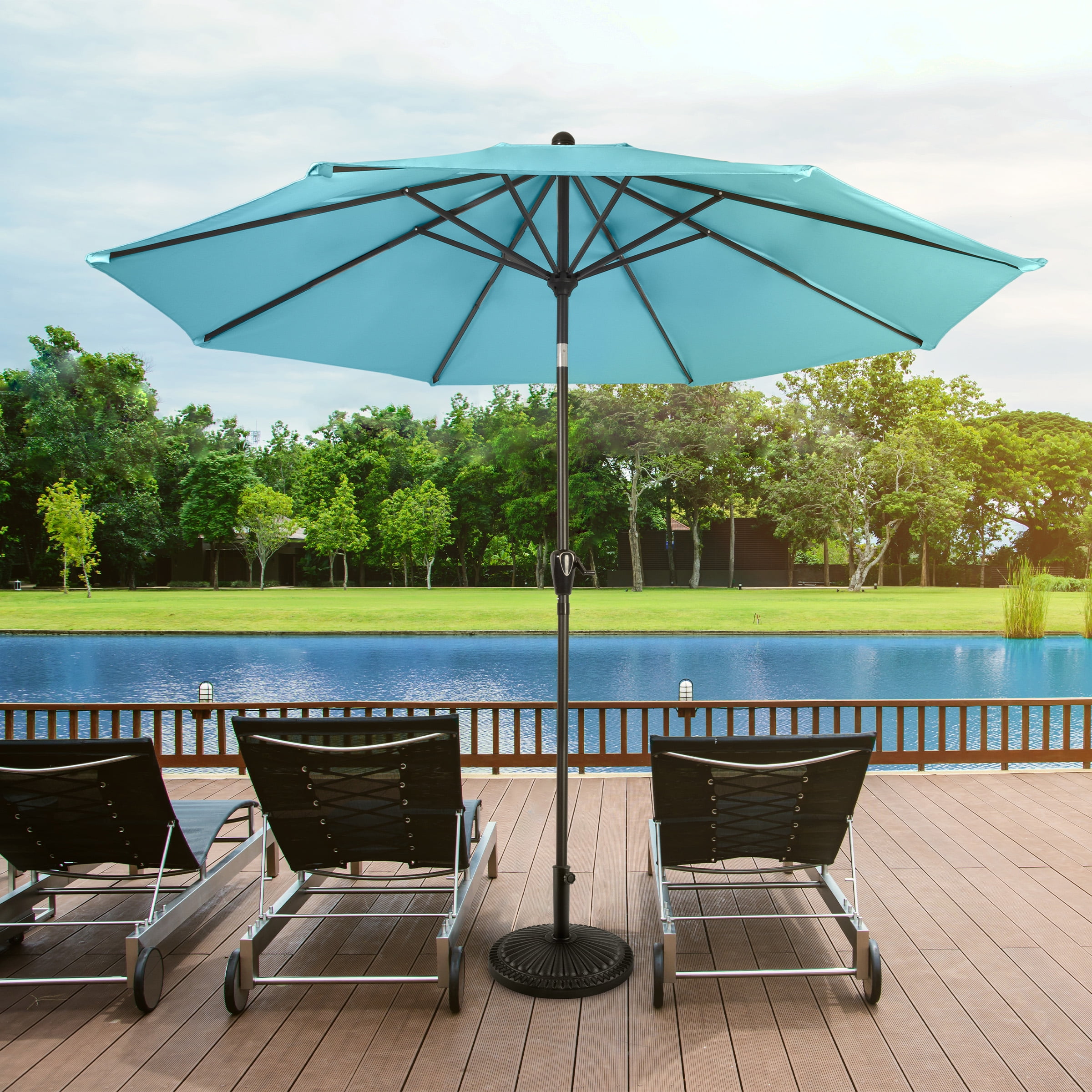 Pure Garden 10FT Patio Umbrella with Auto Tilt and Vented Canopy (Blue)