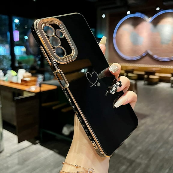 Compatible for Samsung Galaxy A13 5G/Galaxy A04S Case,Cute Plating Love Hearts Pattern Case with Camera Lens Protection,Soft TPU Bumper Electroplated Case for Girls Women,Black