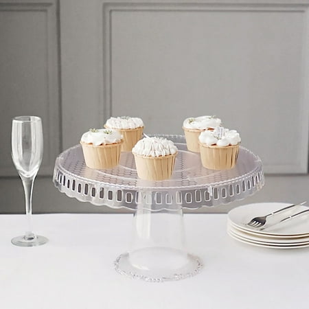 

BalsaCircle 4 Clear Round 13 in Plastic Cupcake Stands Dessert Pedestals Scalloped Edges Events Decorations Supplies