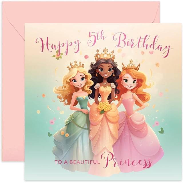 Tarjeta de cumpleaños Old English con diseño de princesa para 5 años
