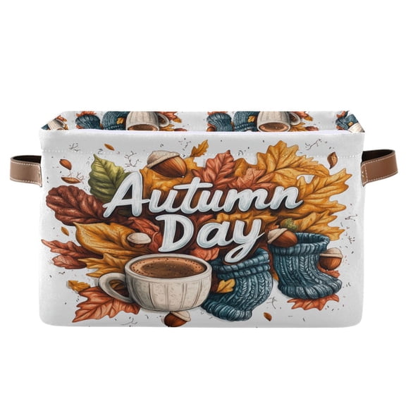 Yayeee Canvas Storage Basket with Handles for Shelves Fabric Bins Closet Organizer, Autumn Day Pattern