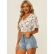 thumbnail image 2 of Blusas cortas con volantes florales de manga corta con cuello en V para mujer blanco XL, 2 of 5