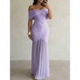 thumbnail image 5 of Mauve Purple Foldover Off Shoulder Ruched Cinched Waist Mermaid Evening Dress Slim Fit Party Gown, 5 of 8