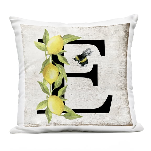 Stupell Industries - Lemon & Bee E Letter Outdoor Throw Pillow 18" x 18" by Creatif Belle