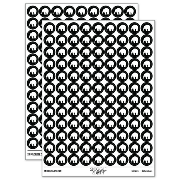 Elephant Side View Solid 200  Round Stickers - Black - Gloss Finish - 0.50" Size
