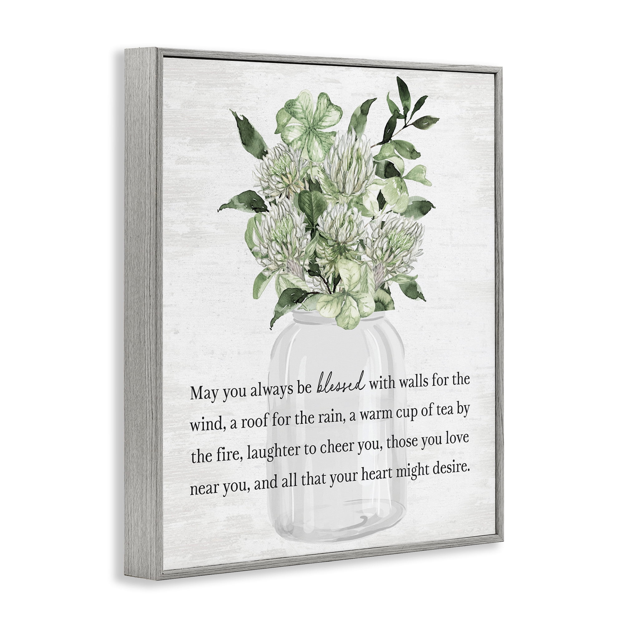 Stupell Industries Spring Floral Blessing Botanical & Floral Painting Gray Framed Art Print Wall Art, 11 x 14