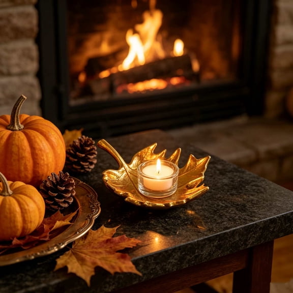 MMJ Maple Leaf Shaped Candle Holder Ceramic European Style 6.69in Tabletop Aromatherapy Tray Fall Thanksgiving Decor