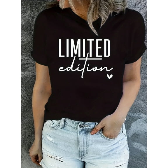 Letter Printed Causal Round Neck T-shirt, Short Sleeves Sports Running Tops, Women's Activewear