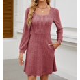 thumbnail image 5 of Womens Knit Sweater Dress with Pockets Square Neck Long Sleeve Dresses, 5 of 6