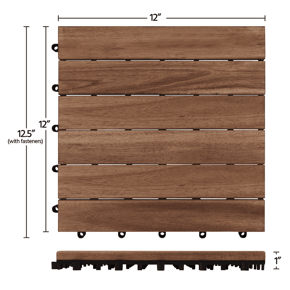 Renwick Wood Interlocking Flooring Tiles for Patio Garden Deck, Pack of 27, Brown
