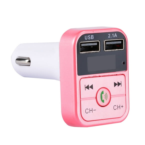 Bluetooth 5.0 Kit Voiture Mains Libres Émetteur FM Sans Fil Double Chargeur USB Carte LCD TF Lecteur MP3 Voiture, Rose