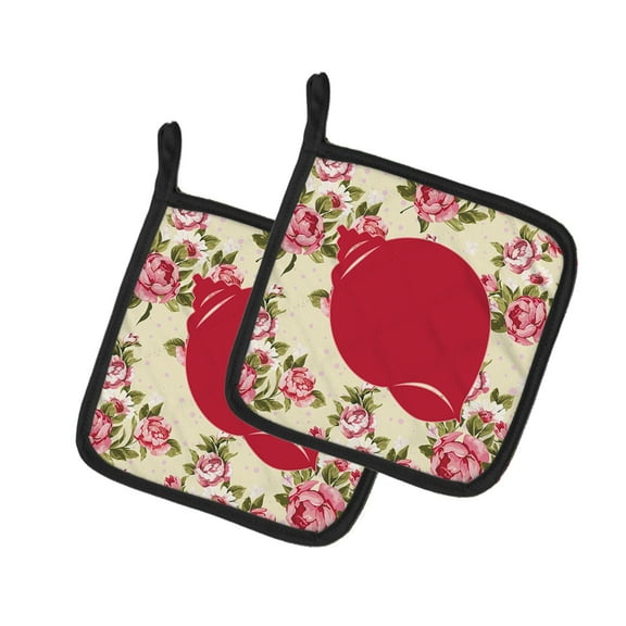 Shell Shabby Chic Yellow Roses Pair of Pot Holders