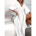 thumbnail image 6 of Women'S V Neck Short Puff Sleeve A Line Midi Dress White M, 6 of 8