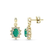 3/4 Carat T.G.W. Emerald And White Diamond Accent 14k Gold Over Silver Stud Earrings