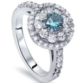 thumbnail image 4 of Pompeii 1 5/8ct Blue Diamond Double Halo Vintage Engagement Ring 14K White Gold, 4 of 4