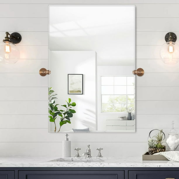 Neutype Tilting Pivot Rectangle Mirror with Polished Brass Wall Anchors