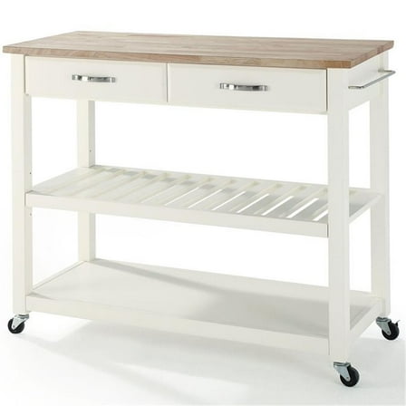 Bowery Hill 2-Drawer Wood Kitchen Cart Island in White/Natural