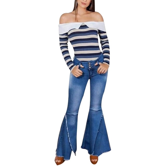 JDinms Women's Stretch Fitted Bell Bottoms Denim Flared Jeans