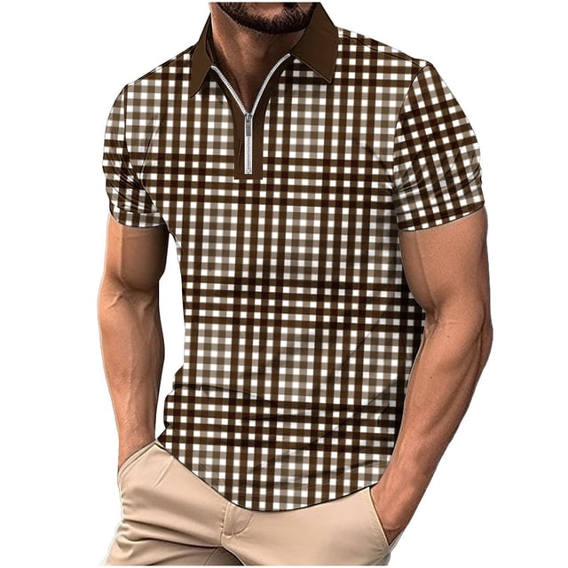 Camisetas de Manga Larga para Hombres Casual Impreso Girar Abajo Cuello Cremallera Camiseta, Ligera Blusa de Algodón de Imitación para el Hogar, Diario Y Cuatro Estaciones de Uso