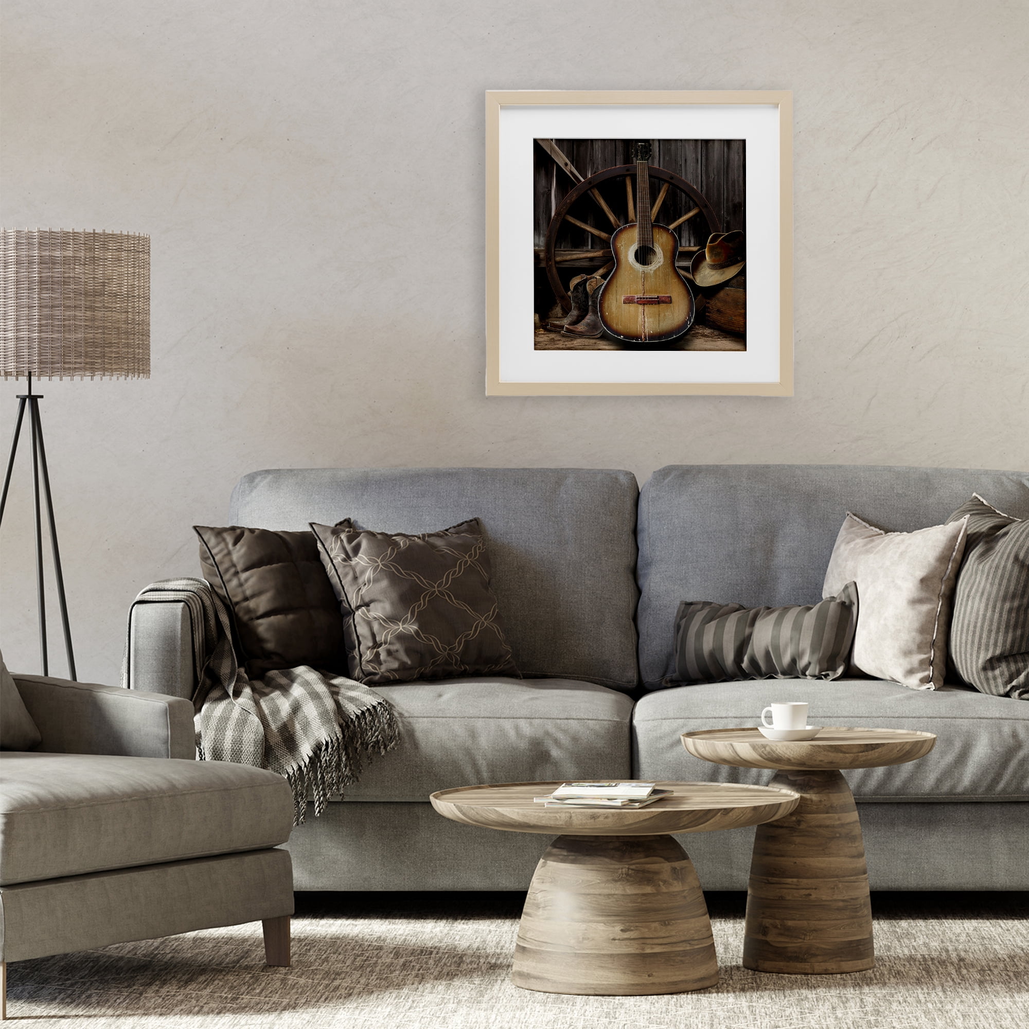 Stupell Industries Rustic Western Guitar with Hat Birch Framed Print Under Glass, design by CAD Designs
