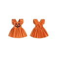 thumbnail image 2 of Loicainy Baby Toddler Girls Halloween Pumpkin Dress 6 12 18 24 Months 2T 3T 4T Casual Buttoned Shoulders Fly Sleeves Dresses for Cute Clothes, 2 of 9
