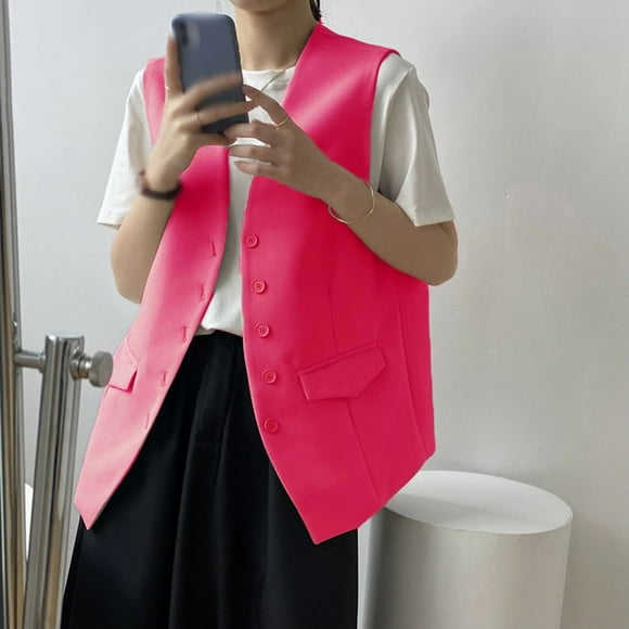 Wiyuqeen Vestes Blazer Sans Manches pour Femmes Décontractées Légères Gilet de Complet Gilet à un Bouton Ouvert à l'Avant Gilet de Travail de Bureau Hauts avec Poches