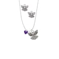 thumbnail image 2 of Delight Jewelry Acrylic 5/16" Purple Heart Silver tone Guardian Angel Charm Necklace and Stud Earrings, 2 of 4