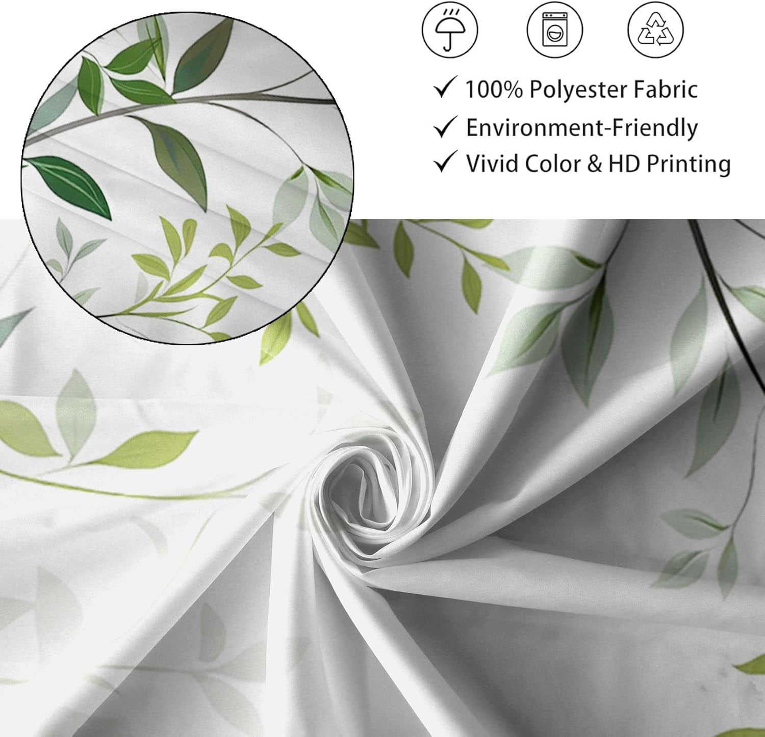 72x84 Inches Green Leaves Shower Curtain Watercolor Abstract Leaf Branch Nature Plant Bath Curtain Botanical Fabric Shower Curtain for Bathroom Decor Set Polyester Waterproof with Hooks