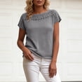 thumbnail image 5 of ClodeEU Women's Crewneck Short Sleeve Top with Cutout ,Casual Solid Color Summer Blouse Dark Gray,Women's Plus M, 5 of 7