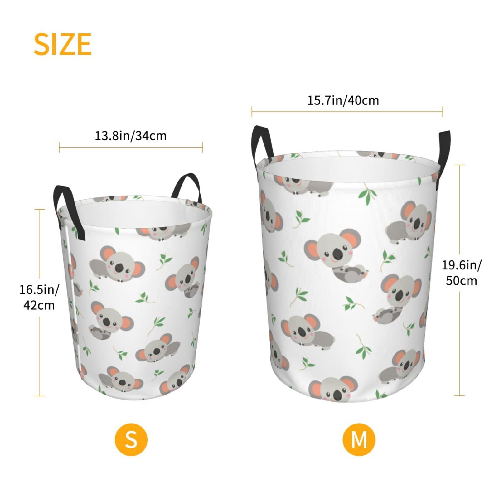 Large Laundry Basket with Handles - Gray White Koala Print Kids Baby Dirty Clothes Laundry Hamper for Bedroom Aesthetic