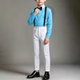 thumbnail image 2 of Bovxnpu Boys Performence Outfits Boys Summer Long Sleeve Dress Shirt 3 Piece Bow Tied Suspender Outfits, 2 of 7