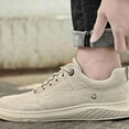 thumbnail image 4 of XIMIN Men's Non-Slip Leather Shoes Lace-up Mesh Breathable Wear-Resistant Walking Shoes Fashion Casual Sneakers Lightweight Outdoor Tennis Shoes (8.5, Beige), 4 of 5