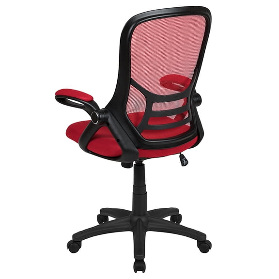 Flash Furniture High Back Red Mesh Ergonomic Swivel Office Chair with Black Frame and Flip-up Arms