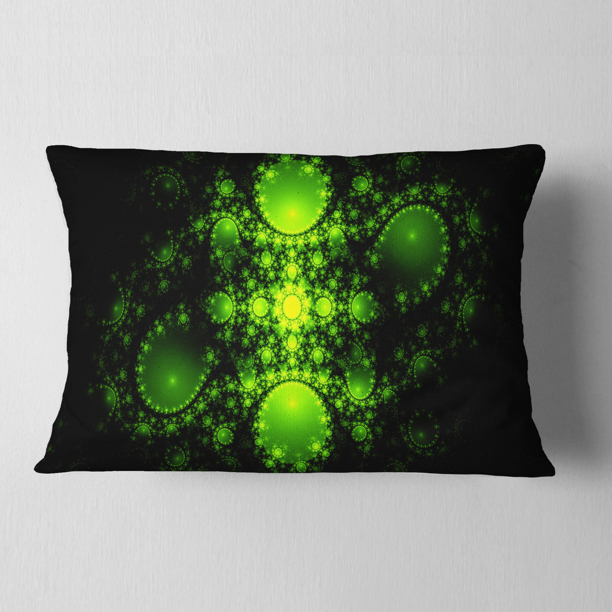 Designart Cabalistic Green Fractal Design - Abstract Throw Pillow - 12x20