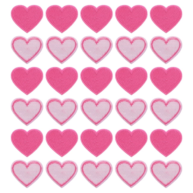 Parche de hierro en forma de corazón Uxcell, parches bordados, parches de transferencia de hierro para reparación de ropa, rosa claro, 30PCS 1.57"x1.37"